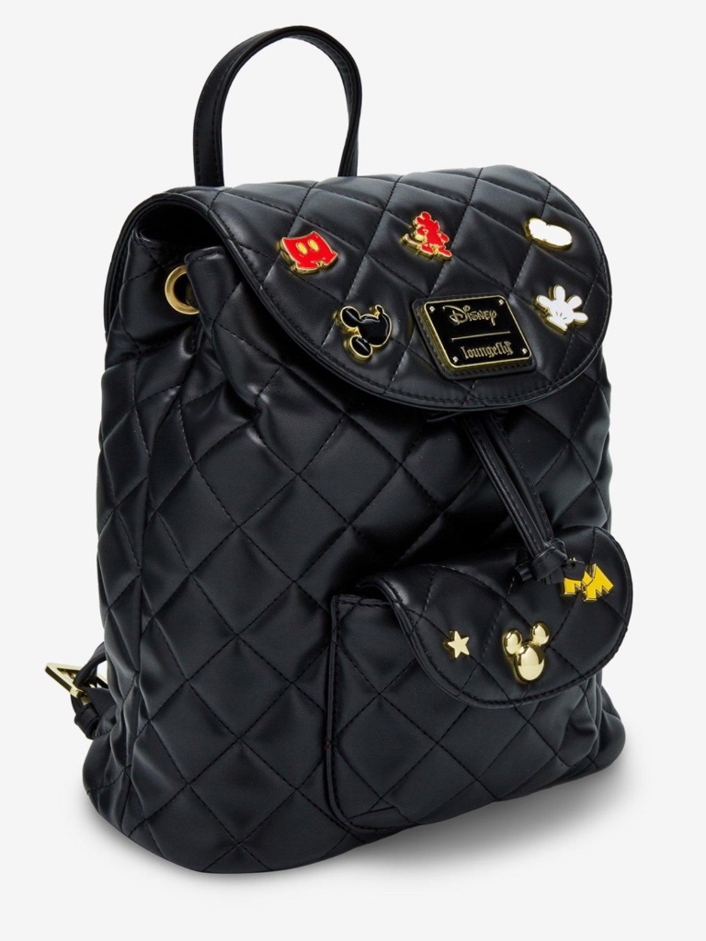 NWT Loungefly Disney Black Quilted Mickey Mouse Pin Backpack - Picture 2 of 8